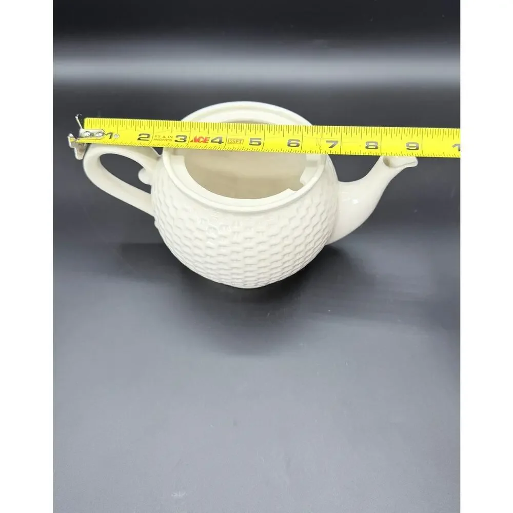Vintage 1985 Teleflora Ceramic Teapot White Basket Weave Pink Floral Roses